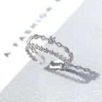 VENTFILLE 925 Sterling Silver Flower Lace Ring Korean Fashion Opening Inlaid CZ Adjustable Rings Valentine's Day Gift