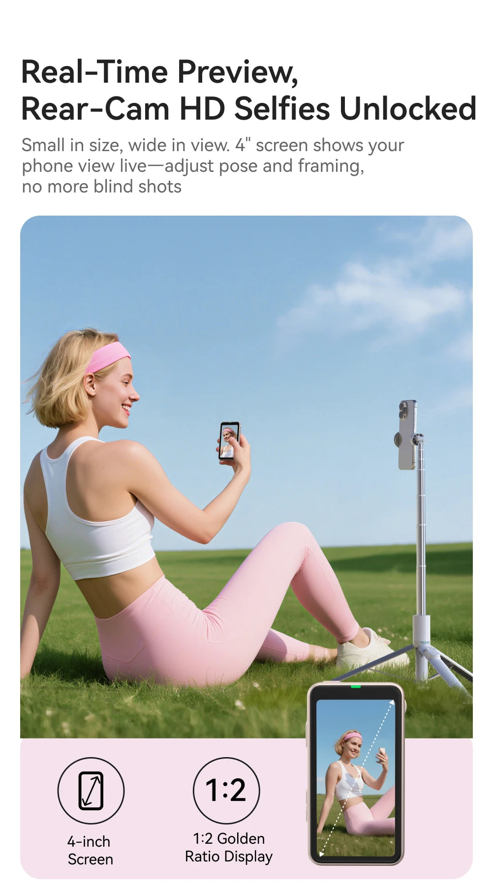 TELESIN Magnetic Phone Selfie Monitor Screen Vlog Selfie For iPhone Android Iphone Wireless Remote for MagSafe ZOOM Control