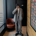 Spring Summer New Fashion Men's Korean Striped 2-piece Set Suits Blazers Pants Casual Trendy Straight Business Suit Male Sets