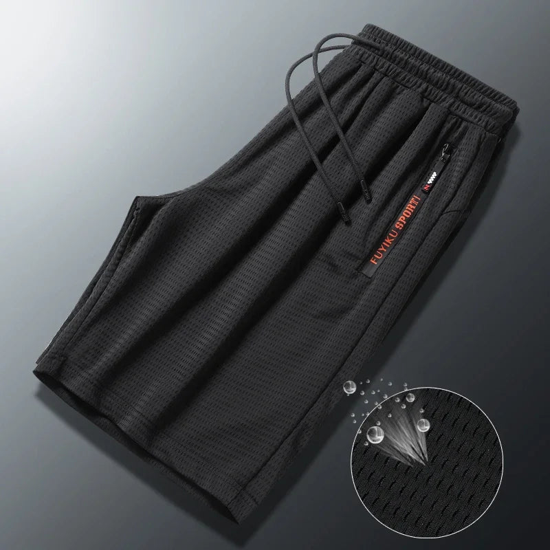 Men's Summer Ice Silk Jogger Sweatpants Zipper Pockets Breathable Running Gym Workout Athletic Mesh Pants Drawstring Design
