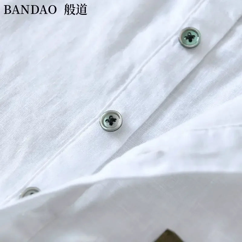 Chinese Style Spring and Summer Loose High-end Men's Linen Short-sleeved Cotton Linen Casual Breathable Shirt Collar T-shirt