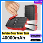 40000mAh Portable Solar Power Bank with Hand Crank Battery Charger Built in Cable Powerbank for iPhone 15 Xiaomi Samsung Huawei