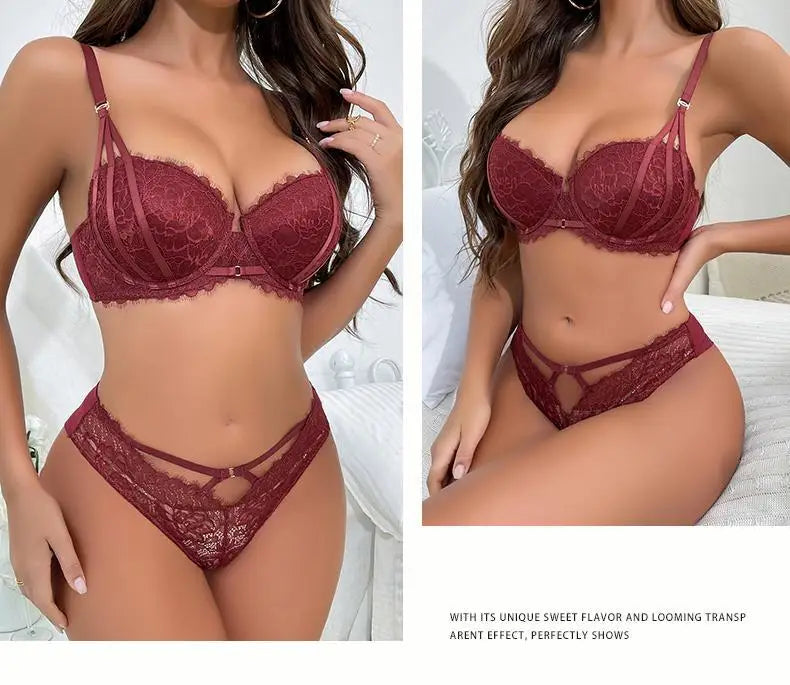 5 Color Fashion Women Lingerie Set Sexy Hollow Push Up Bra Lace Flowers Embroidery Underwear Adjustable Strap Bras and Panties