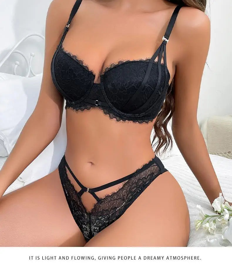 5 Color Fashion Women Lingerie Set Sexy Hollow Push Up Bra Lace Flowers Embroidery Underwear Adjustable Strap Bras and Panties