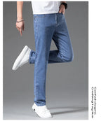 2026 Stretch Men's Fitted Straight Jeans Korean Youthful Vitality Spring Summer Thin Breathable Cotton  Lightweight Trousers