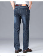 2026 Brand Thin or Thick Material Straight Cotton Stretch Denim Men's  Business Casual High Waist Light Grey Blue Jeans