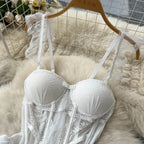 Lace Sexy Underwear Suits Women Transparent Strapless Camis Bra $ Brief Suits Fashion Retro Short Summer Bra Sets