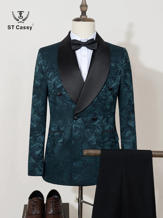 luxury 2-piece suit set men's party outfit high-end double breasted business casual suit groom's wedding dress shawl collar