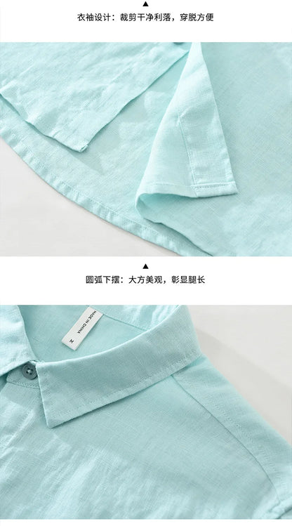 100% Linen Short Sleeve Shirt for Men Breathable Summer Casual Top Minimalist Loose Fit Button-Up Shirt  Natural Wrinkle Texture