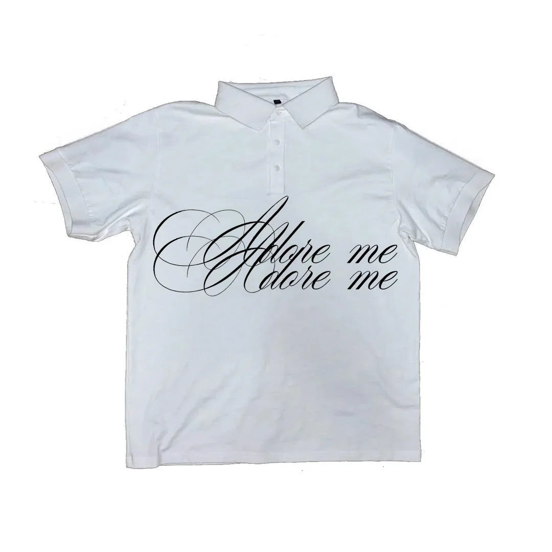Harajuku style European and American short sleeved summer letter printed polo shirt T-shirt high street y2k retro top casualwear