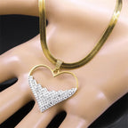 Crystal Love Heart Pendant Necklace Choker for Women Stainless Steel Gold Color Blade Chain Necklaces Jewelry Valentines Gifts