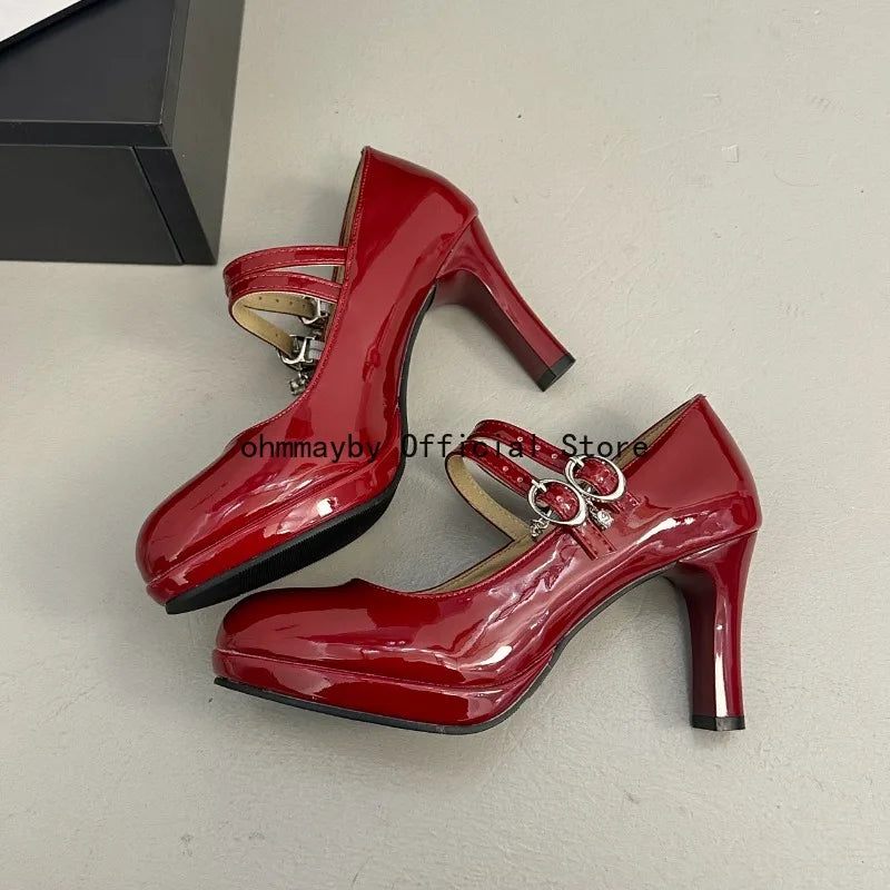 Thin High Heel Women Mary Jane Shoes Concise Shallow Belt Buckle Shoes Spring Autumn Ladies Elegant Wedding Dancing Pumps