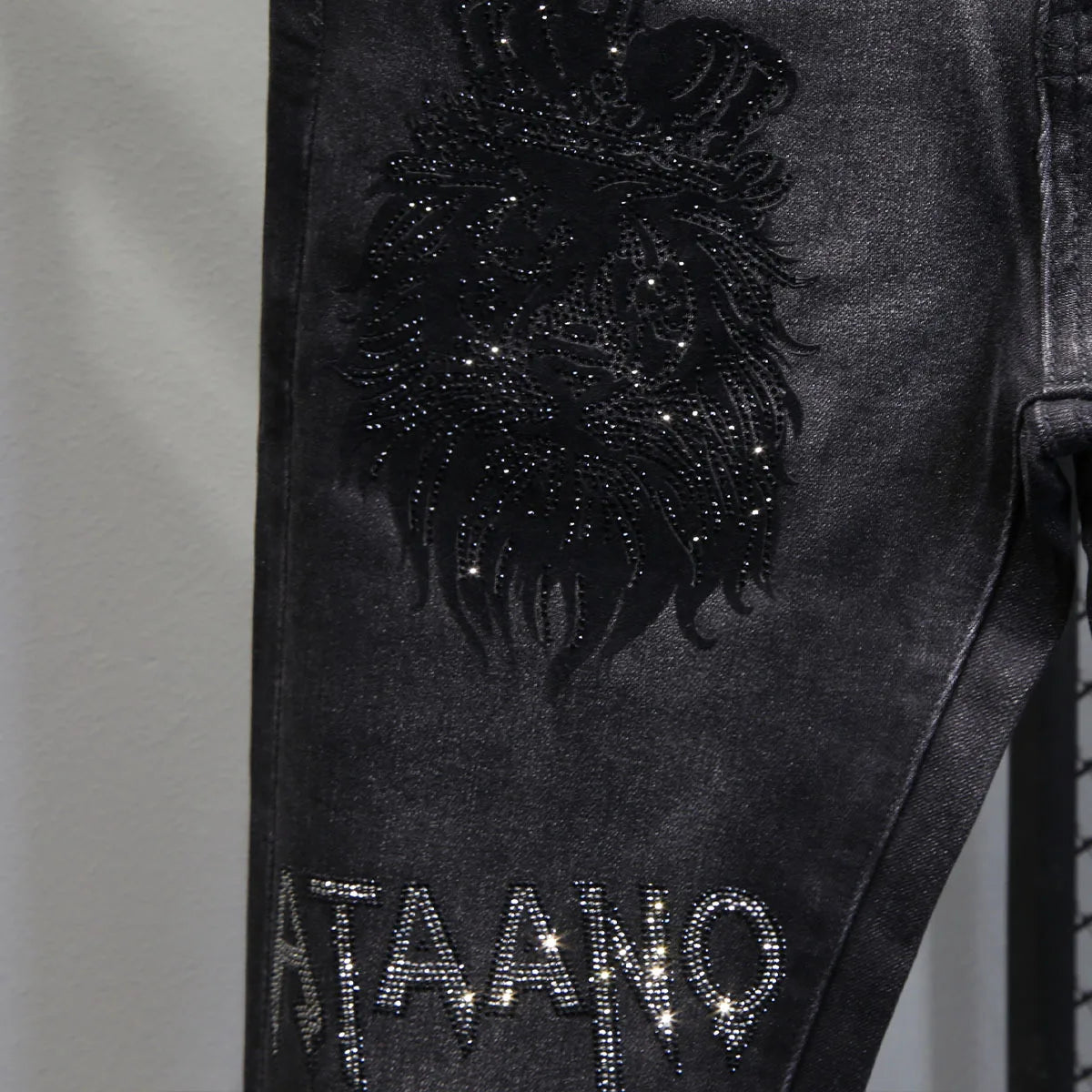 Hot-Stamped Rhinestone Men's Jeans, Trendy Brand, Stretchy Slim Fit, Embroidered and Printed Men's Trousers