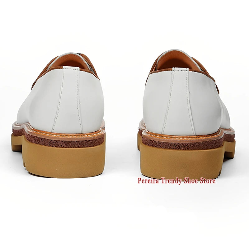 Classic Handmade Thick Soled Derby Shoes for Men British Style White Cowhide Business Dress Shoes Fashion Groom Wedding Shoes