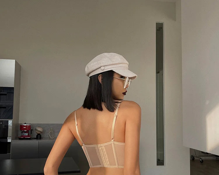 Women Push Up Bra Sets Transparent Lingerie Sexy Shaper Bra Beauty Back Comfortable Underwear Adult's Fishbone Gauze Bralette