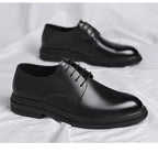 Mens Black Leather Shoes Autumn British Style Formal Business Footwear Low Top Commute Style Dress Shoes For Suits