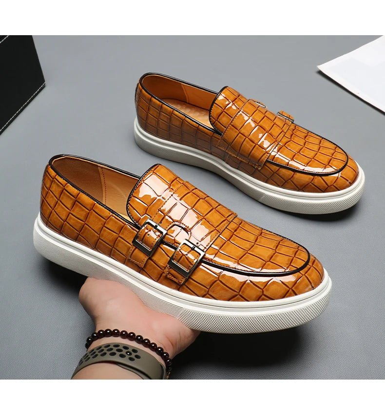 New Black Sneakers Men Vulcanize Shoes Yellow Crocodile Pattern Slip-On Size 38-46 Zapatos De Hombre Men Shoes