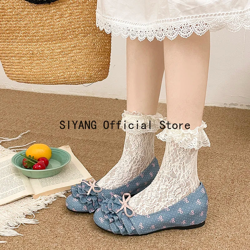 Polka Dot Mary Jane Shoes Women Sweet Ruffle Internal Elevation Shoes Ladies Soft Sole Slip On Daily Comfort Dress Footwear