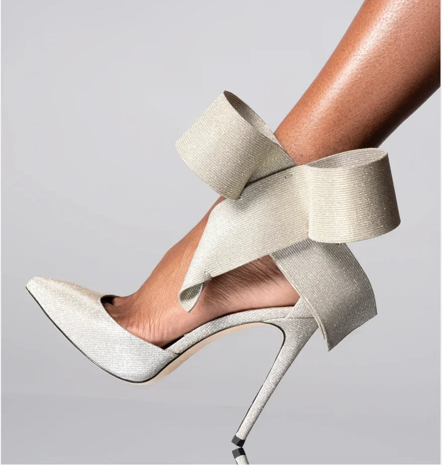 Spotted Breathable Mesh Pumps Big Bow Pointed Stiletto Buckle Strap High Heels Fashion Party Banquet Wedding Pumps For Women 47