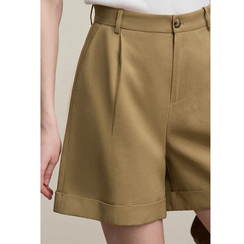 Amii Women's Shorts 2026 Summer New Rolled Casual Cotton Pants Cuffed Hem Solid Color Versatile Basic Woman Clothes 12622140