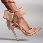 Spotted Breathable Mesh Pumps Big Bow Pointed Stiletto Buckle Strap High Heels Fashion Party Banquet Wedding Pumps For Women 47