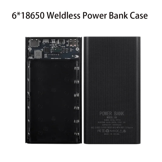 10W 18W 6*18650 Power Bank Battery Box Holder Dual USB Type C Micro 22.5W Fast Charge Shell With Led Lights 18650 Battery Cases