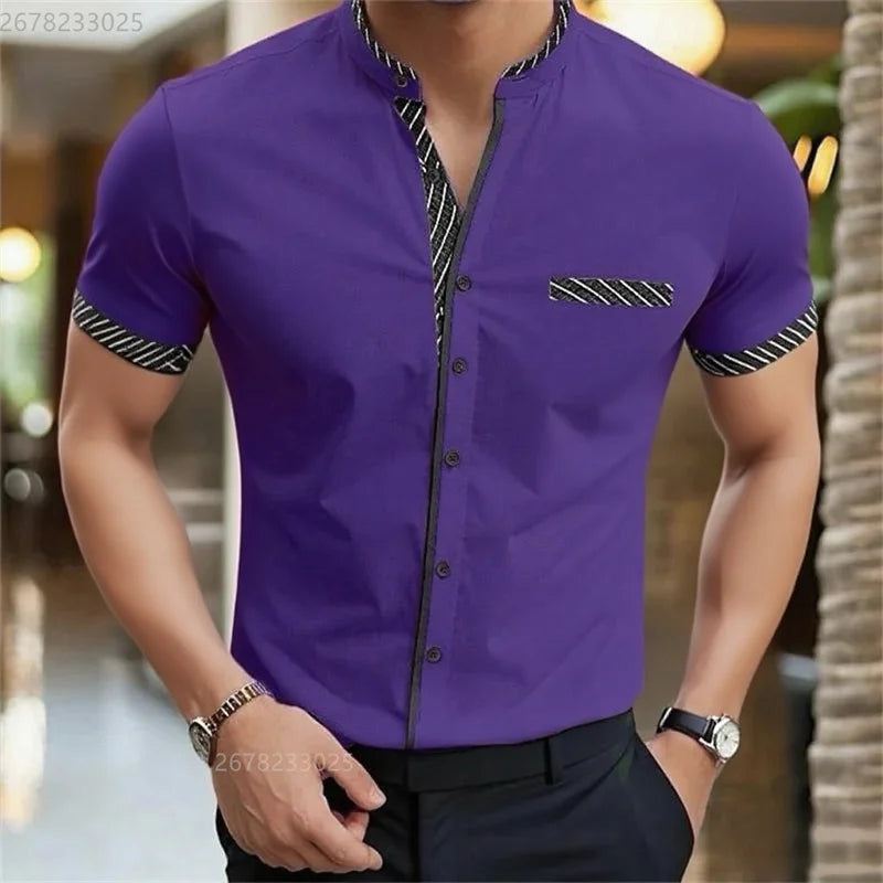 Men's shirt new 3D printed shirt Men's business office wear Men's short sleeve fashion casual breathable fabric XS-6XL