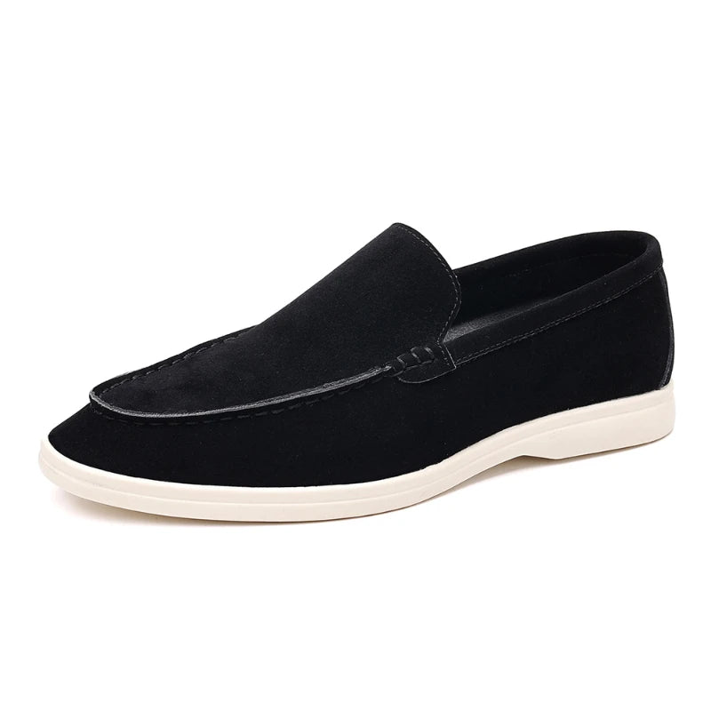 Mens Suede Slip On Loafers Comfortable Lightweight Casual Shoes With White Sole For Daily Wear And Driving Retro Style Simple