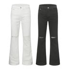 Urban Street Mens Slim Fit Flared Jeans White Black Distressed Jeans Overall Y2k Solid Color Washing Skinny Jeans Men Ripped