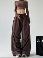 Y2k Hiking Straight Wide Pants Men Streetwear Cargo Paratrooper Pants Casual Brown Quick Dry Pocket Summer Travel Sport Trousers
