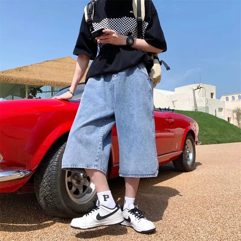 jeans Pants men Summer Short Jeans Big-pockets Breeches Hip Hop Streetwear Baggy Denim Shorts Casual Wide-leg Capris Pants