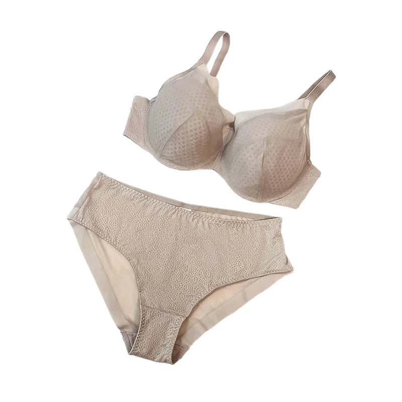Minimizer Bra Panty Set D/E/F/G/H/I Cup Invisible Under Clothes Side Fat Control Breathable Plus Size Underwear For Full Figure