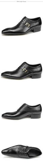 Deluxe Genuine Leather Brogue Shoes Formal Oxford Lace-up  Dress Shoes Handcrafted Male Business Office Man Side Metal Buckl