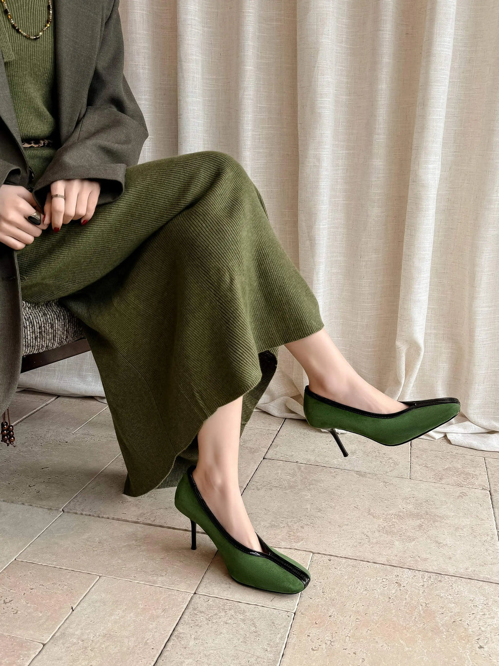 Krazing Pot Superstar Kid Suede Shallow Square Toe High Heels Spring Autumn Shoes Office Lady Party Wedding Dress Women Pumps