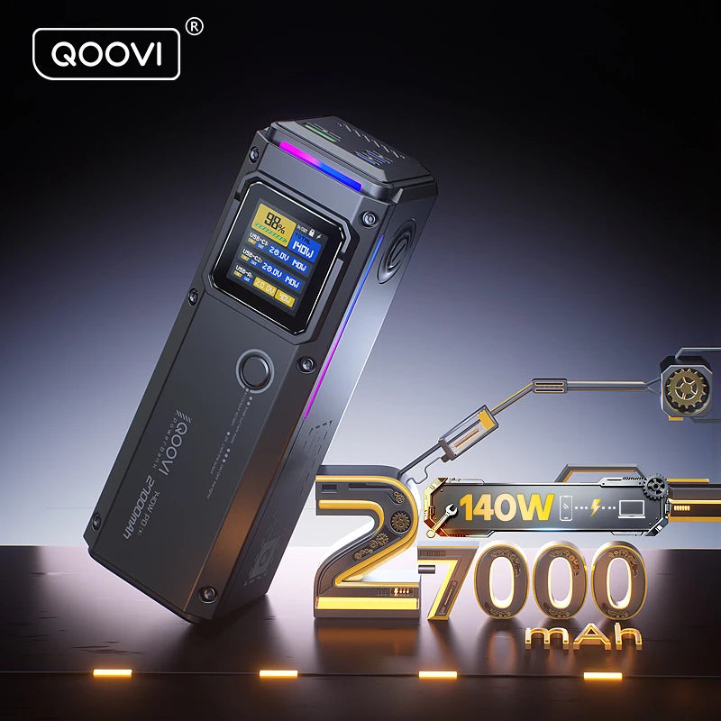 QOOVI PD140W Power Bank 27000mah Fast Charging Portable Battery Capacity Powerbank For iPhone Macbook Laptop Samsung Xiaomi