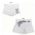 Women Y2K White High Waist Biker Shorts Front Letter Print Back Gothic Cross Stretch Skinny Summer Street Workout Mini Bottoms