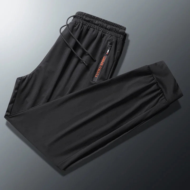 Men's Summer Ice Silk Jogger Sweatpants Zipper Pockets Breathable Running Gym Workout Athletic Mesh Pants Drawstring Design