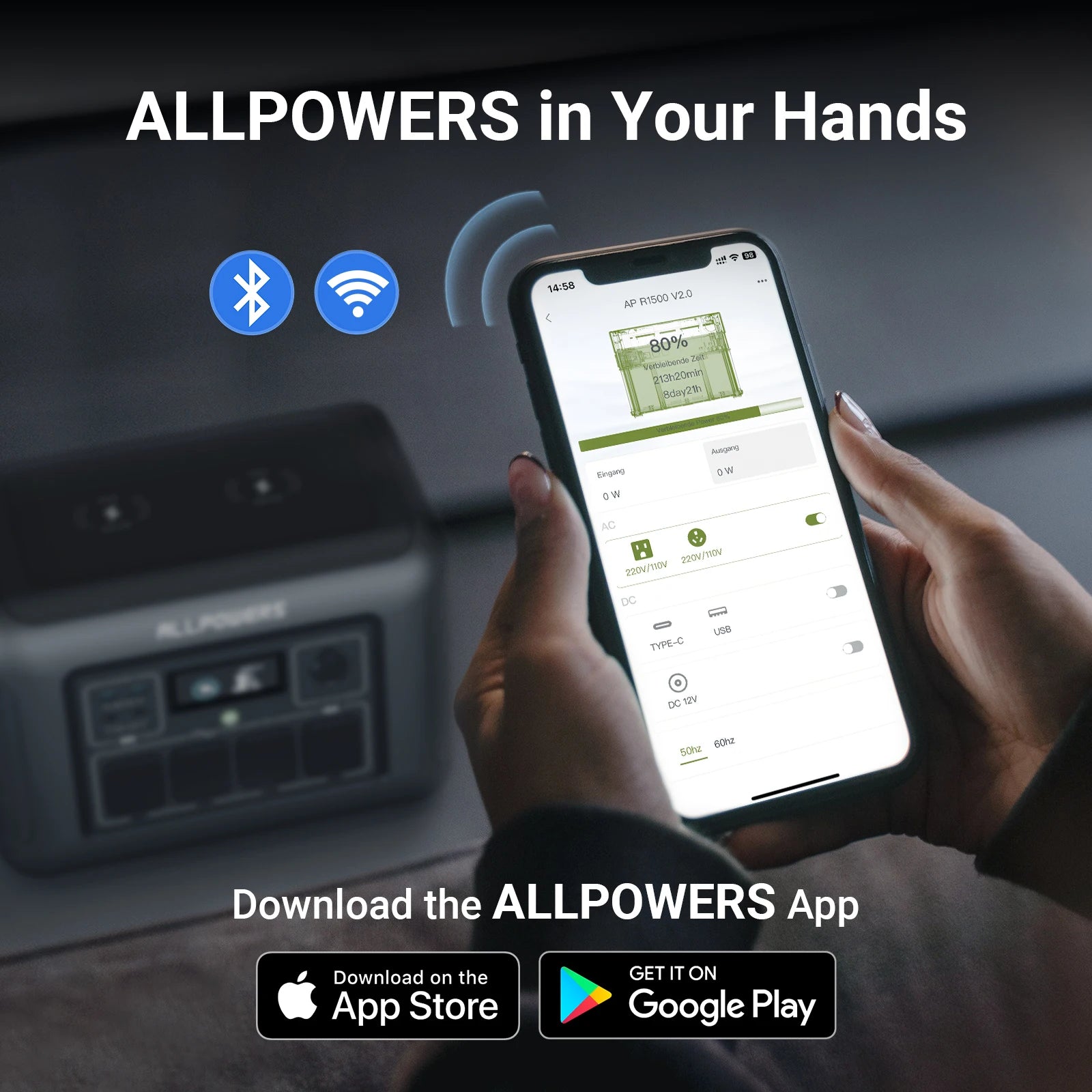 ALLPOWERS R1500 Portable Power Station 1152Wh LiFePO4 Battery 1800W (3000W Peak) AC Output Solar Generator for Outdoor Home Use
