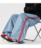 American Striped Quick - Drying Relaxed Pants for Men, Straight - Leg Wide - Leg Cargo Design Streetwear Couple's Work Trousers
