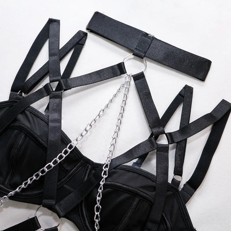 Toucheart 4 Piece Set Sexy Chain Halter Underwear Set For Women Erotic Lingerie Temptation Sexy Role Play Chain Underwear Set