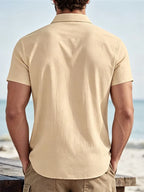Men's Linen Blend Short Sleeve Button Down Shirt Casual Beach Top with Chest Pocket Breathable Lightweight Summer Shirts for Men