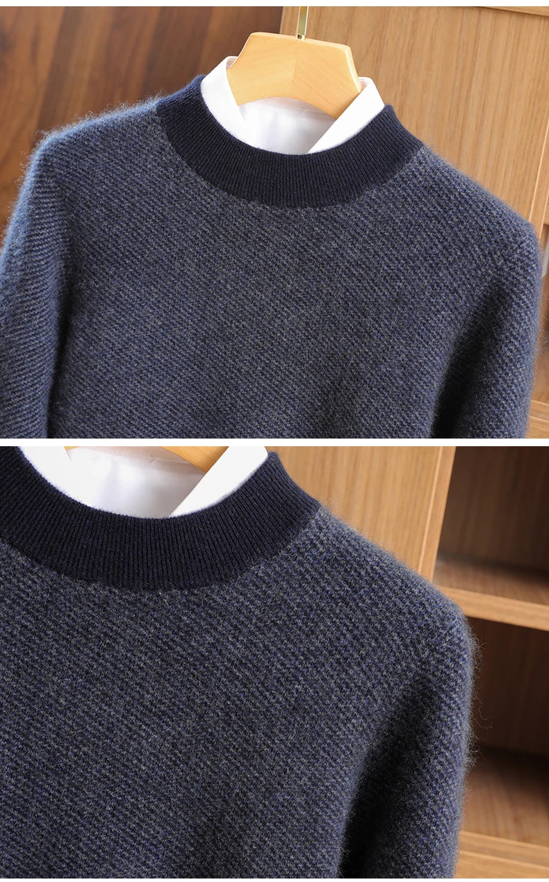 100% pure cashmere men's high-end brand semi-high neck thickened business casual autumn and winter mid-high neck base sweater