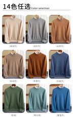 New Fashion Men's 100% Wool Pullover Half-high Collar Sweater Autumn Winter Warm Solid Color Knit Sweater Business Casual Top