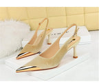 Elegant Women Green High Heel Velvet Pumps Wedding Party Slingback Sandals Metal Pointed Toe Hollow Buckle Wine Red Shoes