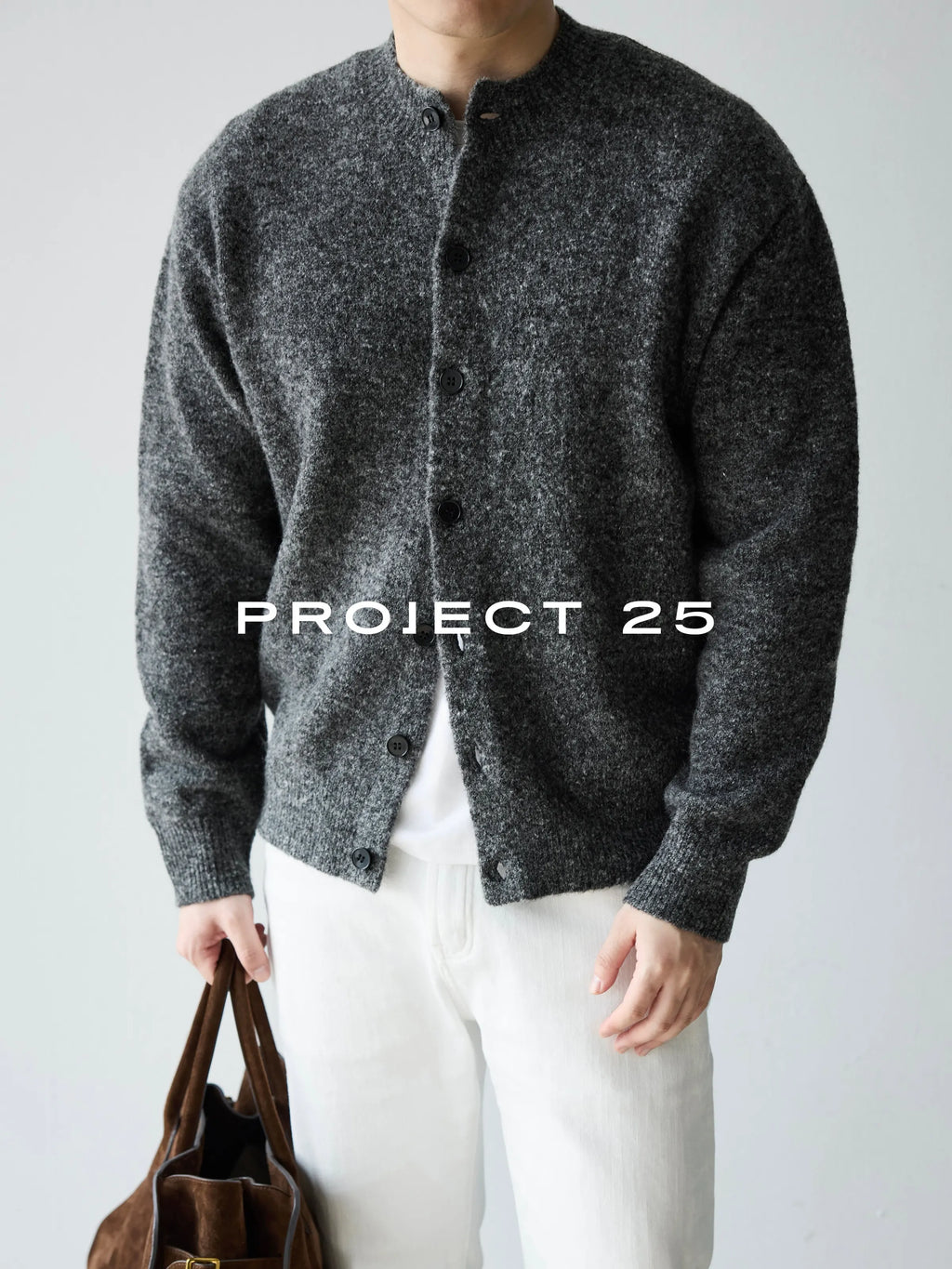 PROJECT 25 Men's Vintage Melange Wool Cropped Button-Down Cardigan – Relaxed Fit Heathered Knit Sweater