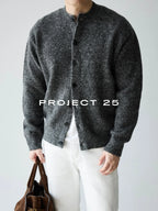 PROJECT 25 Men's Vintage Melange Wool Cropped Button-Down Cardigan – Relaxed Fit Heathered Knit Sweater