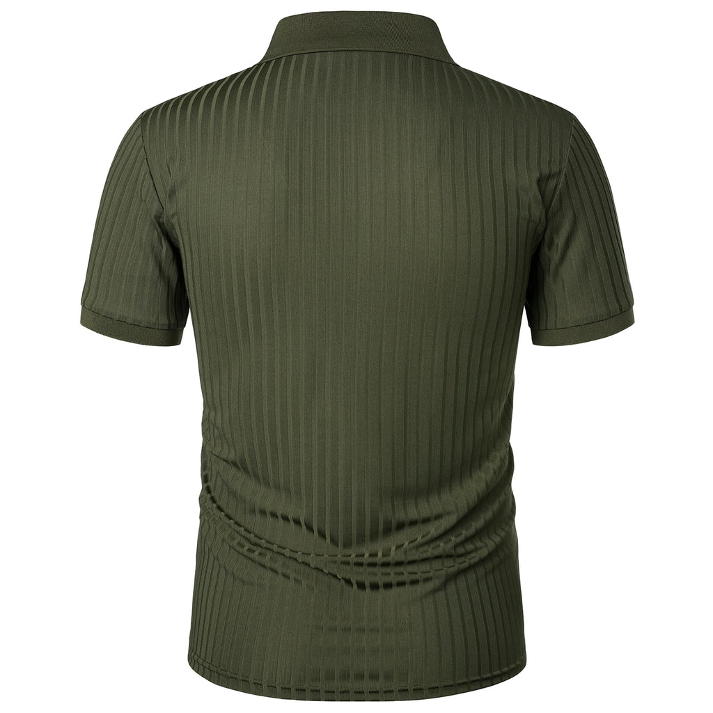 Men's running sports fitness wear summer high stretch vertical short-sleeved POLO shirt slim knit base shirt