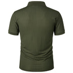 Men's running sports fitness wear summer high stretch vertical short-sleeved POLO shirt slim knit base shirt