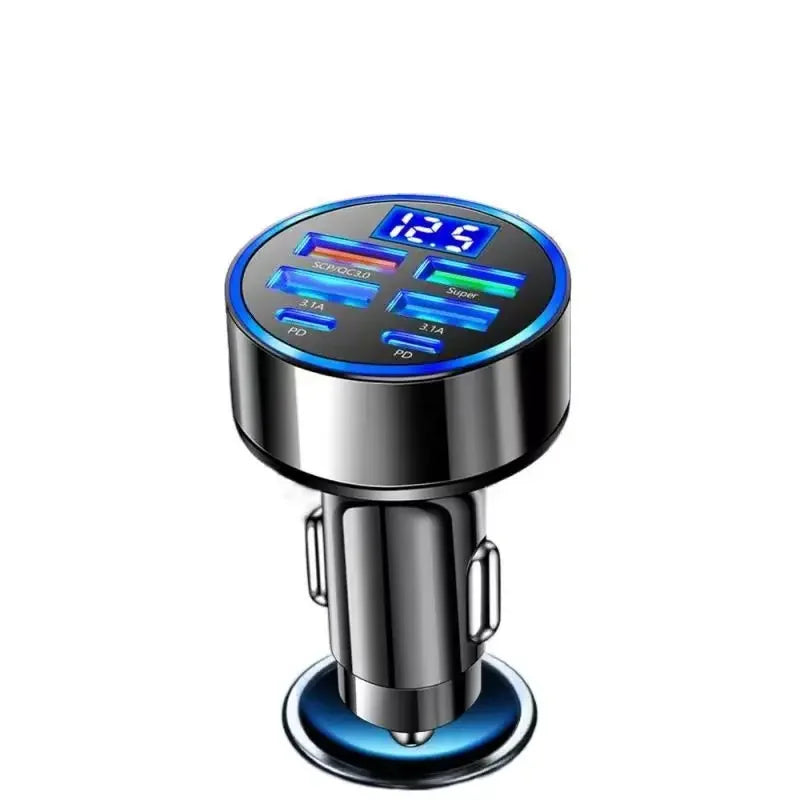 UYUXIO USB C Car Charger Adapter with Voltage Display 6 in 1 Super Fast in Car for iPhone 16 15 Pro Max Samsung Android Phone