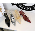 Korean Style Pointed Toe High Heels Shallow Mouth Hollow Bow Back Trip Strap Women's Shoes Thin Heels Back Empty Shoes Women